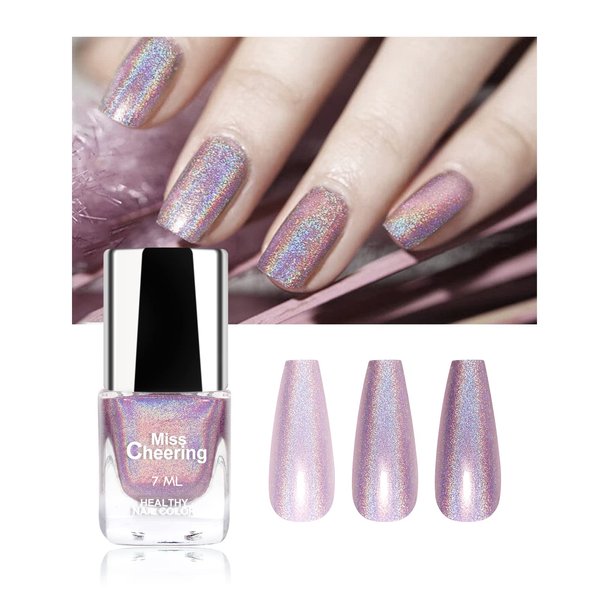 Ownest Holographic Nail Polish, Gorgeous Glossy Holographic Halo Glitter Polish Nail Art Nail Pigment Diamond Laser Nail Polish-LS06