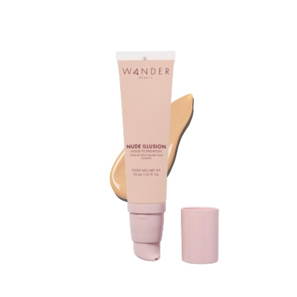 Wander Beauty Nude Illusion Liquid Foundation - Light Medium - Medium to Full Coverage Foundation - Natural Makeup with Vitamin E & Macadamia - Nude Skin Finish Blurs & Conceals - 1.01 fl oz