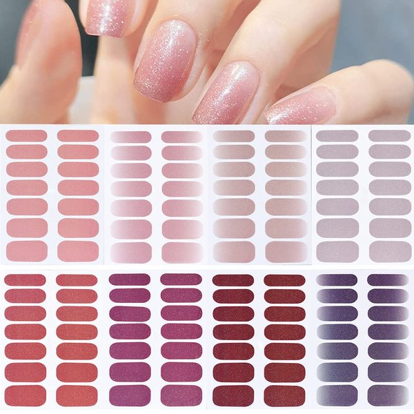 Mother's Day Gifts 8 Sheets Elegant Nail Polish Stickers & 3 Pieces Nail File,Self-Adhesive Nail Art Decals Strips Manicure Kits Nail Art Designs for Women Girls(Pure Colors)
