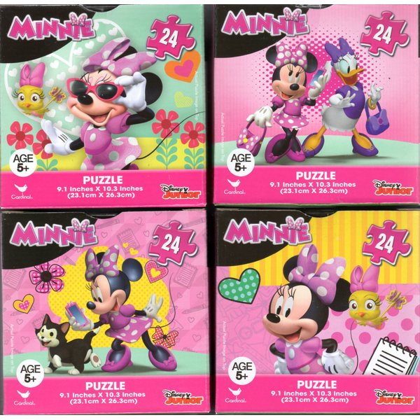 Cardinal Minnie Mouse Bundle of 4 24 Pieces in Cube Shaped Boxes. Gift Set of Puzzles for Girls Ages 5+ 10.3 Inch X 9.1 Inch Puzzle