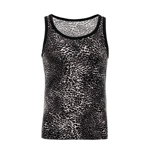 Swbreety Men's Leopard Print Tank Top Workout Gym Sleeveless Shirts Black