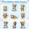 6 Pcs 3D Bear Cake Toppers Bear Cake Decorations Baby Shower Cake Decorations Bear Party Favors Bear Home Ornaments for Baby Shower Bear Theme Birthday Party Cake Supplies Boys Girl Gifts(Blue)