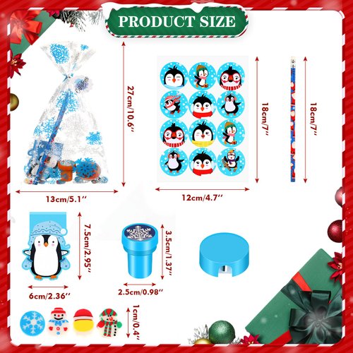 Crtiin 216 Christmas School Stationery Set Xmas Classrooms Exchange Stationery Gifts Kid Prizes Party Favors with Notebooks Pencil Sharpener Eraser Stickers Cards Stamps Treat Bags for Party Supplies
