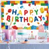 Ledander Birthday Banner Backdrop for Kids - 71 * 43in Happy Birthday Photography Background Party Decorations for Boys Girls, Building Blocks Theme Birthday Hanging Decoration Party Supplies (White)