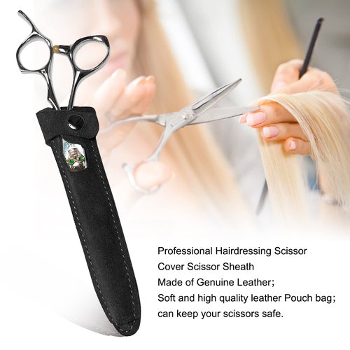 Scissors Bag Genuine Leather Scissors Safety Sheath Bag Stylist Scissors Cover Protector Barber Shears Hair Scissor Sheath for Hairdressers Pack of 2 (HJ-BHT01-Black)