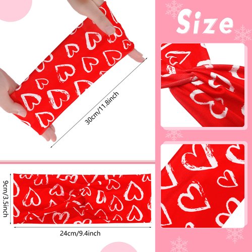 MTLEE 12 Pieces Valentines Day Heart Headbands Pink Hearts Floral Head Wrap Non Slip Head Wraps Elastic Headbands Wide Hair Bands Hair Accessories for Women (Love Pattern)
