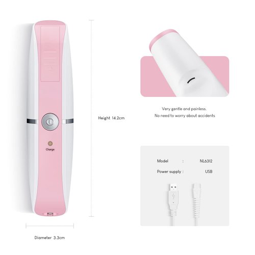 Electric Nail Clippers Fingernails Automatic Manicure Portable Charging Cut Polish Trim Nail Grinder Adults NL6312 Pink