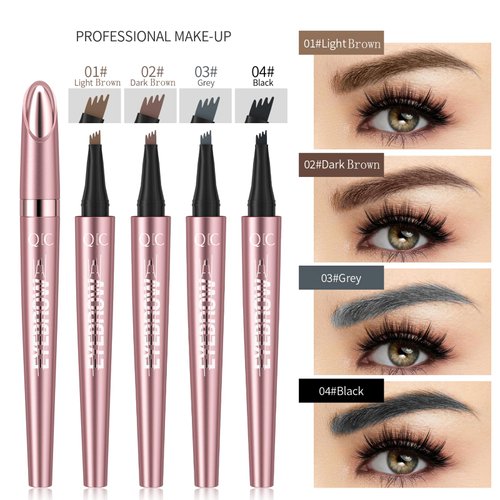 4-Tipped Microblading Eyebrow Pen, 2024 Upgraded 3D Waterproof Magic Eyebrow Pencil Contouring Pen, Long-Lasting Natural Fine Stroke Magic Eyebrow Pen (519A04#Black)