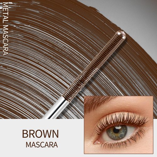 Erinde Brown Washable Metal Mascara, Waterproof Curling Iron Wand Mascara, Bristleless Metal Mascara Rod Brush, Super Voluming Eyelash, Metal Wand Mascara, Long Lasting Smudge-Proof No Flaking Tint