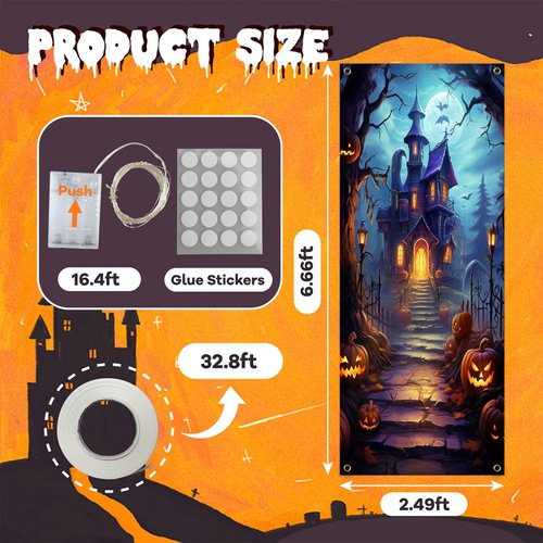 AYWEDIY Reusable Halloween Door Cover - Scary Posters & Window Decor for Haunted House, Washable - 80''x30'' (Orange)