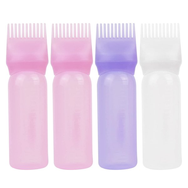 Framendino, 4 Pack Root Comb Applicator Bottle Hair Coloring Dye Salon Care 6 Ounce Plastic Squeeze with Graduated Scale