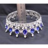 QIDIAN Bride Water Droplets Full Crown Pageant Crowns Princess Tiara Retro Round Crown Bride Hair Accessories (Blue)