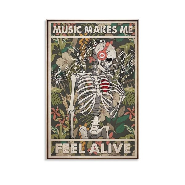 HAYOY Skull Music Poster, Flower Wall Music Art, Room Aesthetic Poster, Gothic Decor Canvas Print, Bedroom, Living Room, Music Studio Wall Decor Poster 12x18 Inches (Unframed)