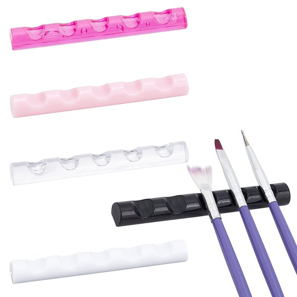 FINGERINSPIRE 5Pcs 5 Colors Acrylic Nail Art Brush Holder Stand 5 Grids Makeup Brush Organizer Holder with Container Nail Art Pen Brush Holder for Drawing Pens, Manicure Nail Carving Pencils