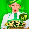 Sanwuta 600 Pieces St. Patrick's Day Gold Coins Plastic Gold Green Lucky Coins St Patricks Day Decorations 3 Leaf Clover Coins Shamrock Leprechaun Coins for Party Table Decorations Supplies