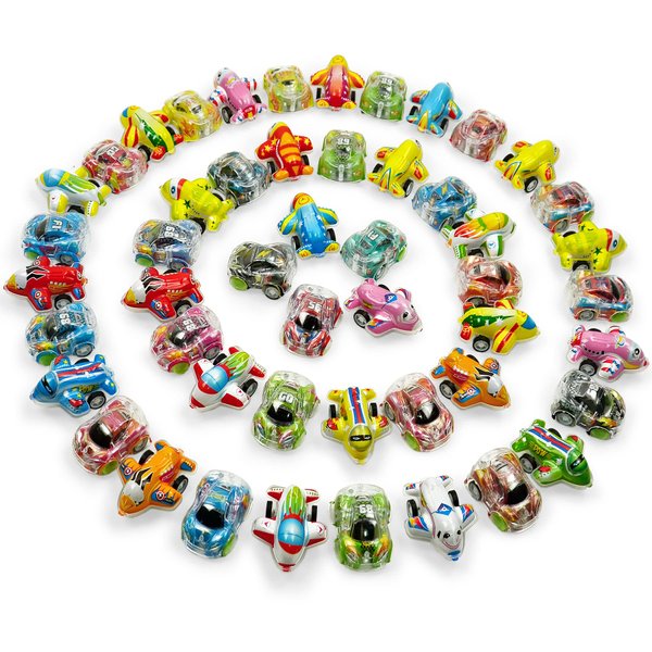 Vileafy Treasure Box Toys for Classroom - 50 Mini Bulk Toy Cars and Small Planes for Party Favors, Goodie Bags Fillers, Carnival Prize, Potty Prizes for Kids 3-5 Years Old