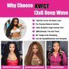 KVFCT 30 Inch Deep Wave Lace Front Wigs Human Hair 13x6 HD Transparent Human Hair Lace Front Wigs for Women 200% Density Deep Curly Human Hair Wigs Pre Plcked Deep Wave Frontal Wigs with Baby Hair