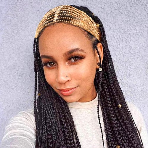NAISKA Rhinestone Head Chain Multi Layered Elastic Adjustable Rhinestone Wedding Headpieces Forehead Bridal Headband Crystal Hair Band Party Hair Jewelry for Women and Girls(Gold)