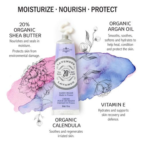 La Chatelaine 20% Shea Butter Hand Cream Travel Size, Organic Argan Oil, Moisturizing, Nourishing, Repairing, Extra-Rich Hand Lotion, Made in France, Paraben Free, 1 oz / 30ml (Lavender)