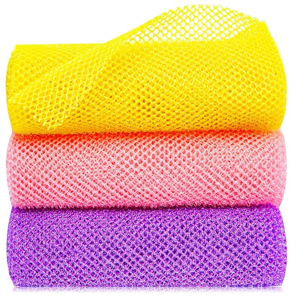 3 Pcs African Exfoliating Net Sponge African Bath Sponge Scrubbing Rag Net African Wash Shower Long Net Body Scrubber