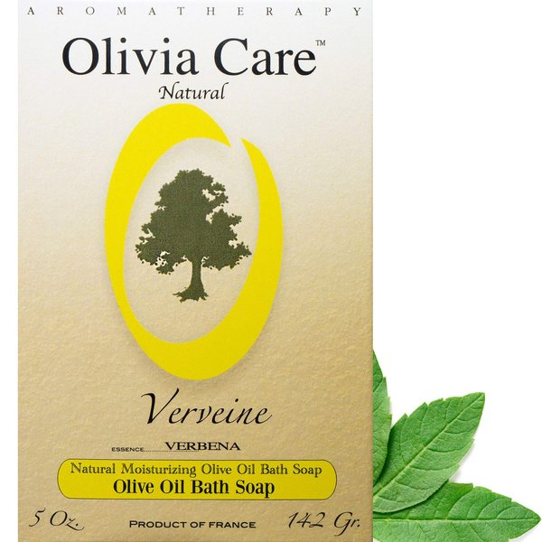 Olivia Care Verbena Bar Soap - Natural, Organic, Vegan - For Face, Hands & Body. Cold-Pressed Triple -Milled. Hydrating, Moisturizing. Rich in Calcium & Vitamins - 5 OZ