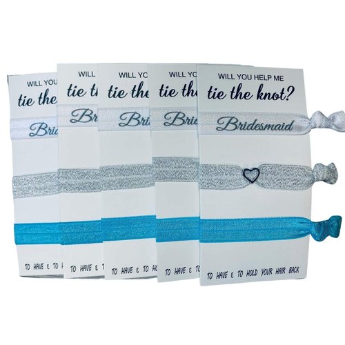 Bridesmaid Hair Ties, Bridesmaid Proposal Gifts- Gift For Bridesmaids, Teal Hair Tie Set