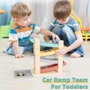 Car Ramp Toys for One Year Old Boy Birthday Gifts, Wooden Montessori Toys for 1 2 Year Old, Race Track Truck Toy with 4 Mini Cars/1 Parking Lot, First Christmas Birthday Gifts for Toddlers 1-3-2-4
