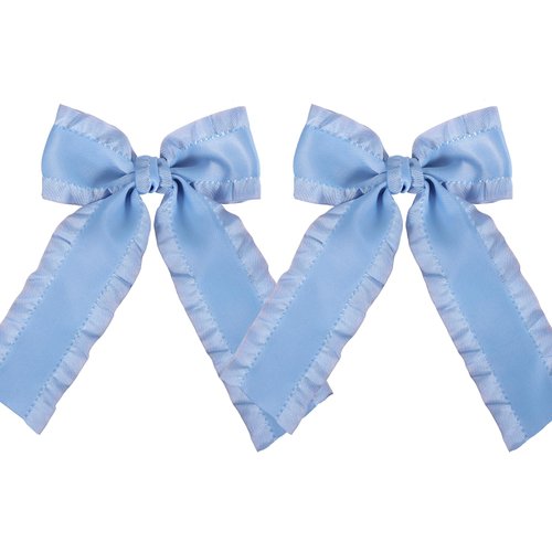 2Pcs Blue Satin Ruffle Edge Tassel Ribbon Bow Hair Clips with Tail 4 in Silky Satin Bow-knot Metal Alligator Barrettes Hairpins Ponytail Holder Accessories for Women Girls Toddlers Teens Kids