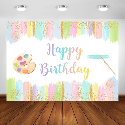 Avezano Paint Birthday Backdrop Watercolor Paints Birthday Party Decorations for Child Girl Coloring Art Party Theme Birthday Photography Background Cake Table Banner Supplies (7x5ft)