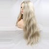 Xiweiya Long Blonde Wavy Wig with Light Blonde Brown Root Synthetic Lace Front Wigs Side Part Wig Long Soft Wavy Wig Hair Replacement Wig for Women, Drag Queen Makeup 24 inch