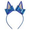 NCMAMA Blue Dog Ears Headbands For Girls, 1Pcs Cat Ear Headband Halloween Birthday Party Supplies Glitter Hair Accessories Toddler Kids Adult (Blue)