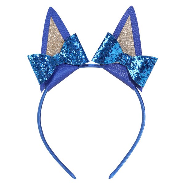 NCMAMA Blue Dog Ears Headbands For Girls, 1Pcs Cat Ear Headband Halloween Birthday Party Supplies Glitter Hair Accessories Toddler Kids Adult (Blue)