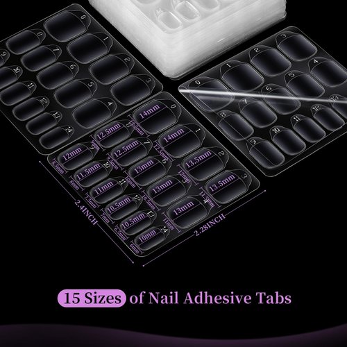 Teenitor 600pcs Press on Nail Adhesive Tabs, 15 Sizes of Nail Stickers for Press ons, Press on Nails Glue Stickers Press on Nail Sticky Tabs