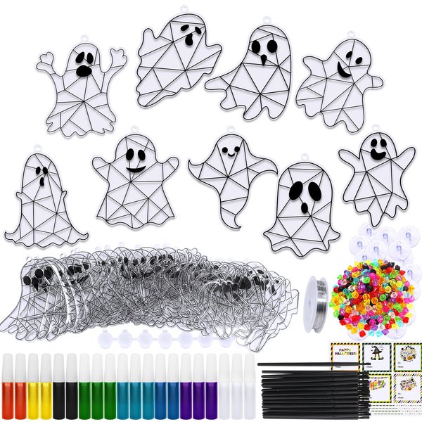 Winlyn 27 Sets Halloween Ghost Suncatchers Ornaments Decorations DIY Window Paint Art Suncatchers Halloween Craft Kits Suncatchers Painting Kits for Kids Classroom Activities Art Projects Part Favors