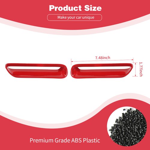 PDKLIN for Challenger Hood Scoop Vent Cover Trim Bezel Red Compatible with Dodge Challenger 2009 2010 2011 2012 2013 2014 Red Exterior Accessories 2pcs