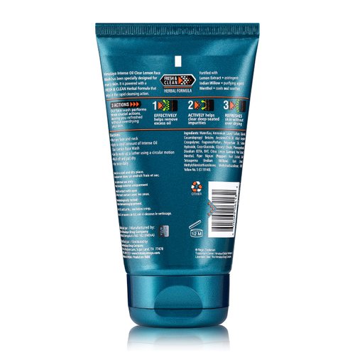 Himalaya Men's Intense Oil Clear Lemon Face Wash, Deep Cleaning Daily Facial Cleanser, 3.38 fluid_ounces