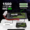 OVONIC 2s Lipo Battery 50C 1500mAh 7.4V Lipo Battery Soft Case with Dean-Style T Connector for Foamy Airplane Small Helicopter 55mm EDF RC Plane RX TX and 1/12 1/14 1/16 1/18 Scale RC Cars (2 Packs)