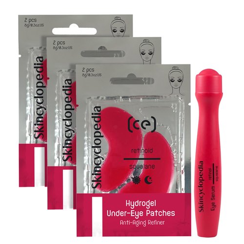 Skincyclopedia Under Eye Treatment, Roll-On + 3 Hydrogel Pads with Retinol & Squalane, Cooling Roller, Energizing Serum for Dark Circles, Puffiness Bags, Fine Lines, Firms & Brightens Skin (2)