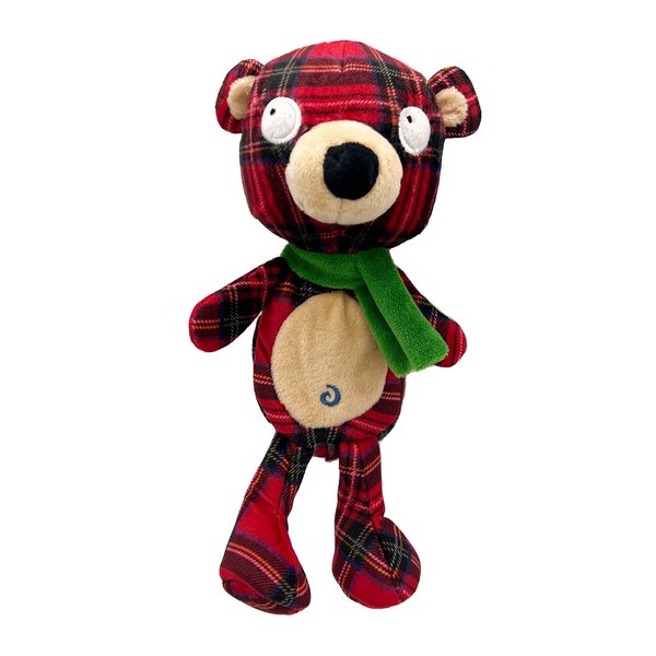 Huxley & Kent Slappies for Dogs | Plaidington Bear (Small) | Christmas Holiday Dog Toy | Squeak & Shake Dog Toy | No Stuff Tummy with Squeaky TPR Ball in Head | Simulates Hunting Nature for Dogs