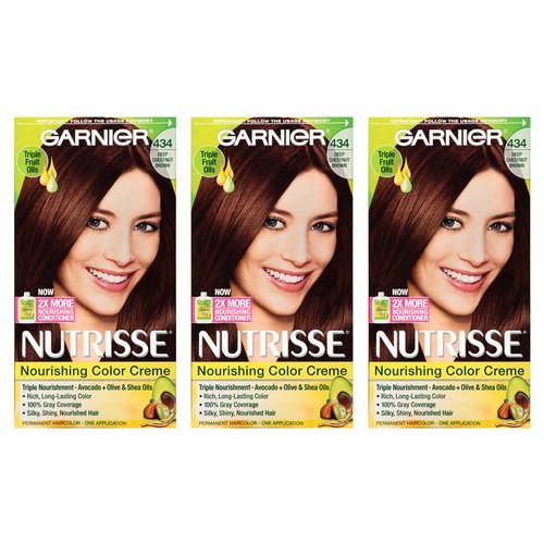 Garnier Nutrisse Nourishing Hair Color Creme, 434 Deep Chestnut Brown, 3 Count (Packaging May Vary)