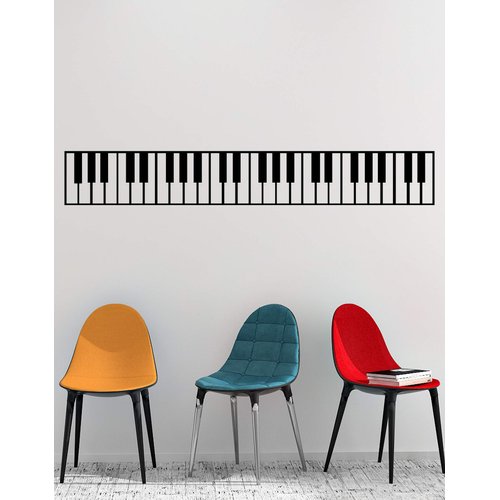 Piano Keys Wall Decal Sticker. Musical Instrument Decor. - Black, 10" x 72". Easy to Apply & Removable.