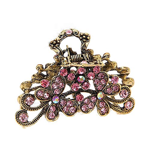Retro Flowers Hair Claw Clip for Women Lady Vintage Alloy Rhinestone Hair Jaw Clips Hairpin Fancy Hair Barrette Clamp (Pink)