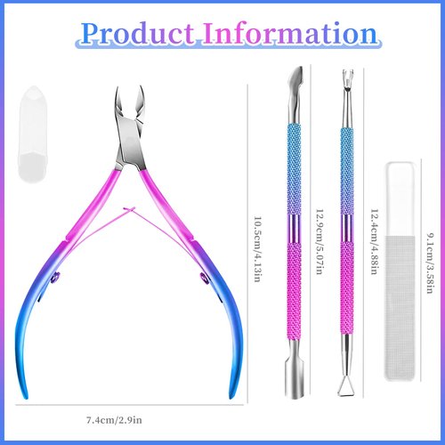 BQAN Cuticle Trimmer with Cuticle Pusher, Cuticle Remover Kit, Cuticle Nipper and Cutters, Nail Scraper, Dead Skin Clipper, for Fingernails and Toenails (Blue Purple)