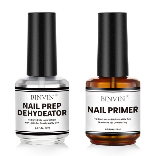Binvin Gel Nail Polish Nail Dehydrator and Primer, 15ml Acid Free Nail Prep Dehydrator & Bond Primer, Air Dry Superior Bonding Primer for Acrylic Powder Nail Supplies Set