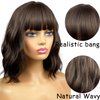 MIMISERVICE Short Wavy Bob Wigs with Bangs,Brown Short Wavy Wigs for Women,Shoulder Length Curly Wigs,Natural Looking Synthetic Hair Wigs