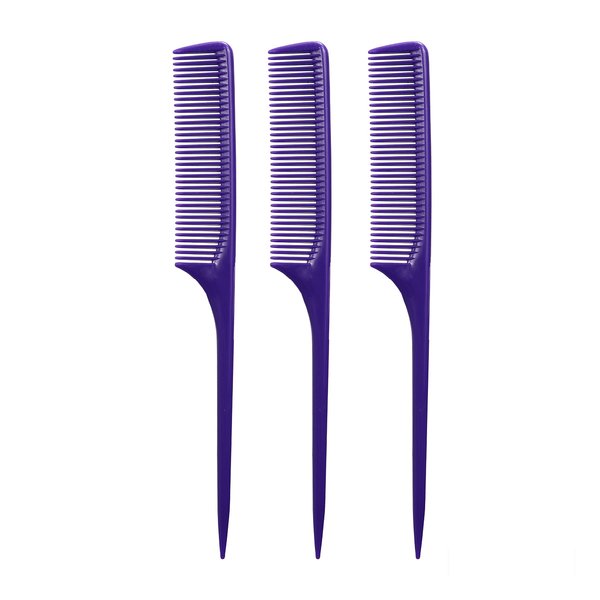 Allegro Combs 61 XL Rat Tail Combs Wide Tooth Comb Detangling Hair Styling Coarse Hair Foiling Thick Back Parting Combs Hairstylist Combs For Women Made In USA 3 Pc. (Dark Purple)