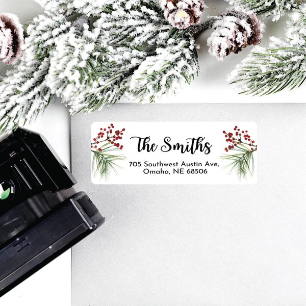 Personalized Christmas Return Address Labels - Custom Holiday Return Address Labels, Set of 120 Self Adhesive Mailing Rectangle Personalized Name Stickers (Pattern 1)