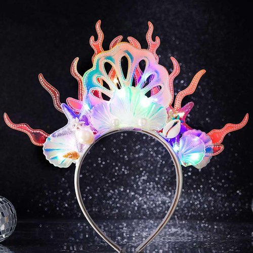 GORTIN Light Up Starfish Headband LED Seashell Headbands Glow Coral Hair Band Mermaid Costume Hair Accessories for Women and Girls