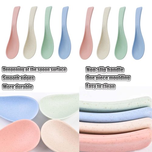 Wheat Straw Spoons Unbreakable Dinner Spoons Reusable Asian Soup Spoons Portable Lightweight Cereal Spoons 6 Inches Colourful Unbreakable Meal Spoon for Kid and Adult, Microwave Dishwasher Safe