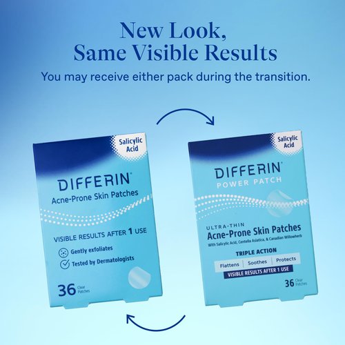 Differin Acne-Prone Skin Patches for Early-Stage Imperfections, Formulated with Salicylic Acid and Centella, Fast Triple Action Power Patch for Day & Night, Dermatologist Tested, 36 Count